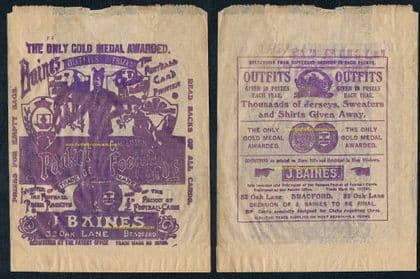 0- 1910 's John Baines football cards wrapper, Oak Lane -type packet, original soccercards antique