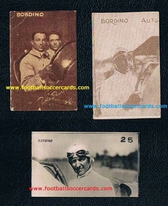 0- 1920 's Bordino 3 ROOKIE cards INDIE 500 and F1 racer, GP winner, "the finest racer in the world"