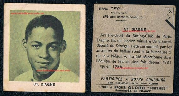 0 1937 Raoul Diagne Guyana France Racing Club Paris rare Globo Gum card low price ECONOMY example