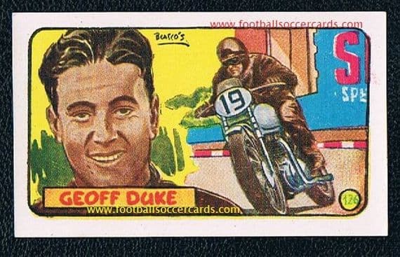 0- 1951 rookie WORLD CHAMPION MotoGP Geoffrey Duke EX++ nrMINT ROOKIE Spanish card Heroes Mundiales