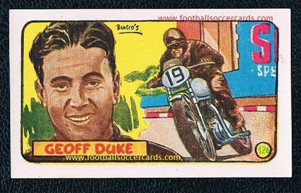 0- 1951 rookie WORLD CHAMPION MotoGP Geoffrey Duke EX++ nrMINT ROOKIE Spanish card Heroes Mundiales