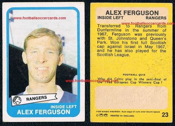0- 1967 Alex Ferguson rookie card A&BC yellow 23 "Cup-Winners-Cup" type variety SCOTS-ONLY issue