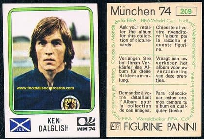 0- 1974 Kenny Dalglish 209 Panini Munchen 74 unused