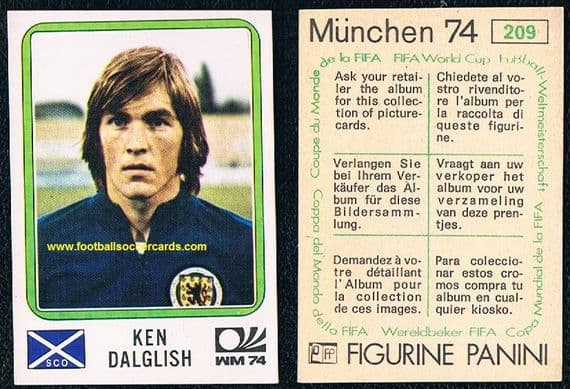 0- 1974 Kenny Dalglish 209 Panini Munchen 74 unused