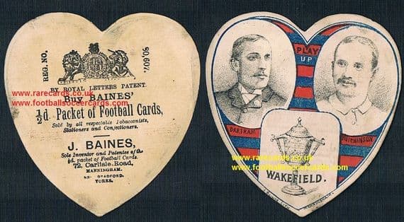 1880's Wakefield Trinity rugby club card rugby players Hutchinson & Bartram inset Baines Litho