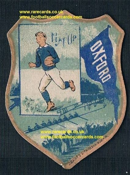 1880s Oxford blue boat race and rugby card by Baines Litho of Manningham