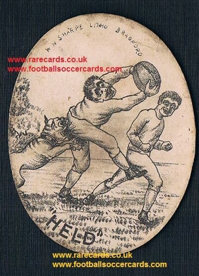 1880s Staffs pit bull terrier rugby terms card HELD W.N. Sharpe litho Bradford
