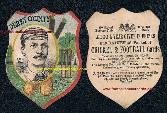 1885 -86 LEGENDARY SUGG Bros Derby & England Frank Walter Baines card