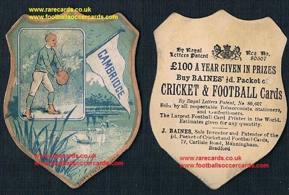 1886 Baines card Cambridge rugby team swans on a lake