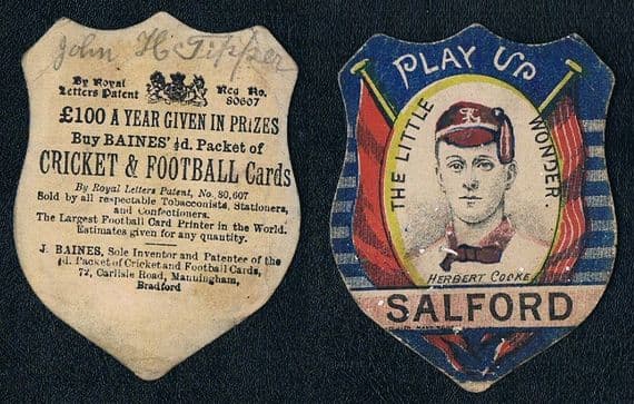 1886 Baines card Salford Herbert Cooke blue card