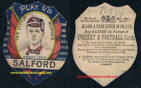1886 Herbert Cooke Salford Red Devils Little Wonder early John Baines shield card