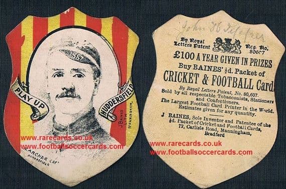 1886 Huddersfield Giants RFLC H.Archer captain rugby card by Baines Litho Manningham