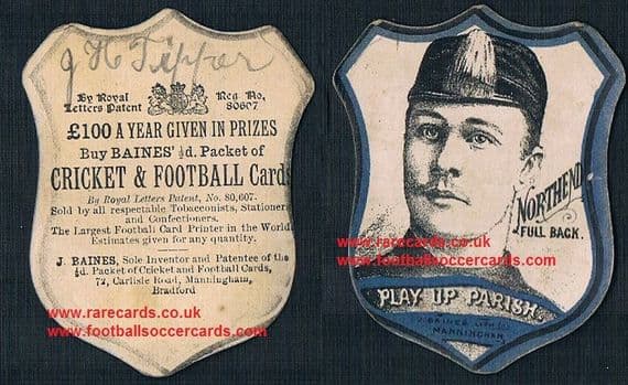 1886 Parish Northend full back rugby card by Baines Litho Manningham