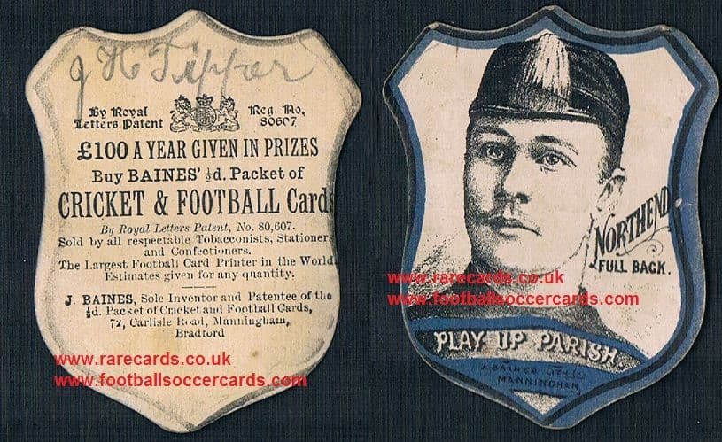 1886 Parish Northend full back rugby card by Baines Litho Manningham