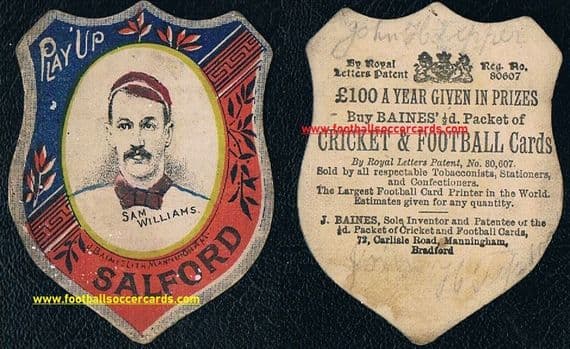 1886 Sam Williams Salford Red Devils rugby England legend early rare Baines card