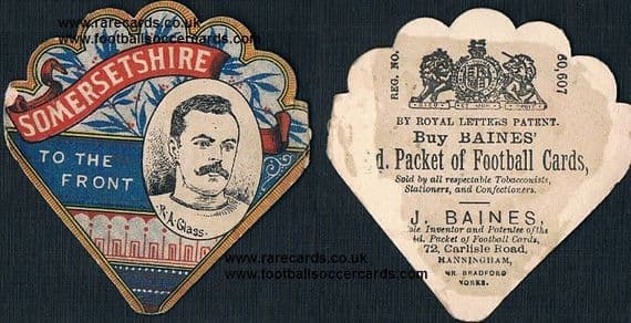 1887 Baines fan card R.A. Glass Somersetshire rugby cricket