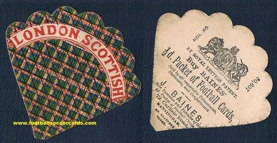 1887 London Scottish Baines fan-shaped card rugby earliest card