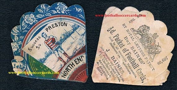 1887 Preston North End Baines fan card with player pictured on top of fan - Ross ?