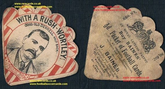 1887 Wortley Rugby club with Dennell inset on a Baines Litho fan-shaped card