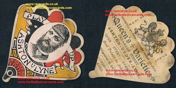 1888 Asthton u Lyne Queen's Variety club Delamere Street Baines later type fan card (1887 patent)