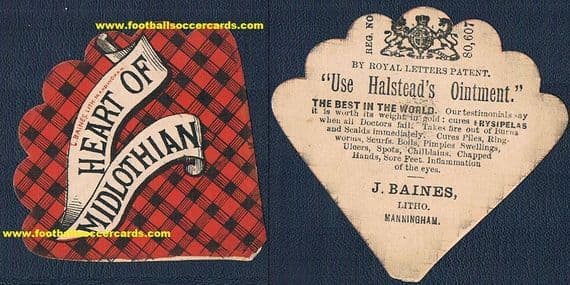 1888 Hearts Baines fan-shaped card Heart of Midlothian FC earliest card