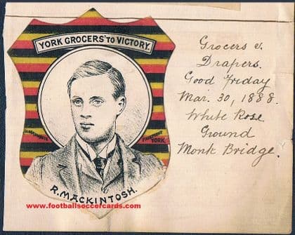 1888 Outhwaite like Baines York Grocers match souvenir shield card on piece