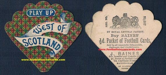 1888 West of Scotland rugby FC fan-shaped Baines card, OLDEST 1865 club!