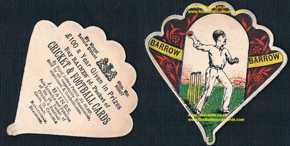 18887 Baines cricket card fan shape Barrow CC Cumberland Cumbria