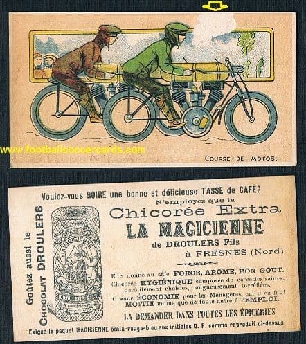 1890 -1900 La Magicienne motor cycle racing  trade card from France RESERVED for buyer June 2026