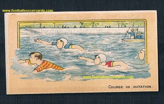 1890 -1900 very rare French trade card by La Magicienne, swimming lessons