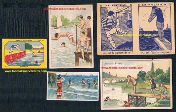 1890 -1930s swimming cards Union Pernot Verkade 5 different Dutch & French