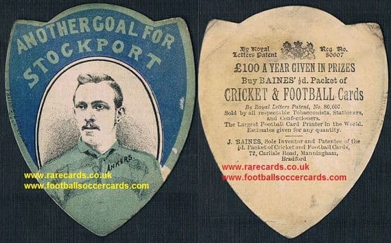1890 Baines Litho Bradford Stockport FC Ankers shield football rugby card from Manningham