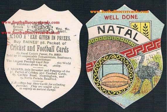 1890 South Africa rugby Natal team card by Baines of Bradford