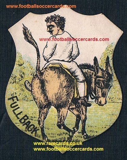1890 W.N. Sharpe "full back" comic football terms shield-shaped card