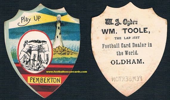 1890 Wigan Pemberton rugby card by W.N. Sharpe overprinted by William Toole of Oldham