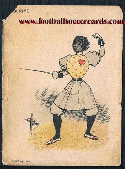 1890 women's fencing card by High Life Tailor Montmartre Paris - an incredible card! Damage.