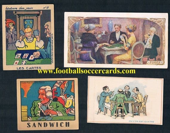 1890s 1920s poker & card games 4 French trade cards gambling themes Earl of Sandwich IN MY BOOK