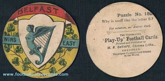 1890s Belfast Celtic card by W.N. Sharpe "Play Up Football Cards" series