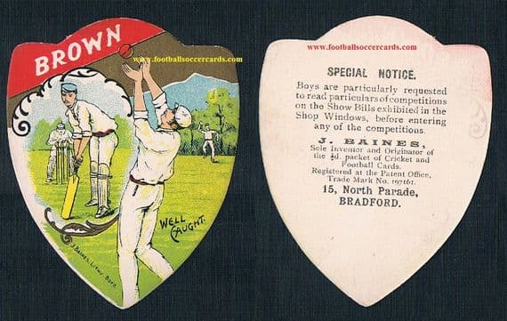 1890s Jack Brown Yorkshire CCC Wisden Cricketer of 1895 rare Baines cricket card