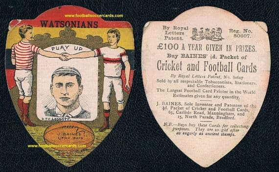 1892 Baines card Herbert Leggatt Scotland International & Watsonians Edinburgh rugby player