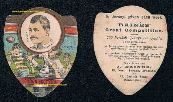 1893 Baines card mk.II "Caught Sir!" Major James Gowans London Scottish & Scotland rugby