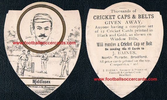 1893 Gregor MacGregor England cricket Middx Barbarians rugby legend Baines Prize card