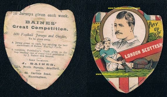 1894 Baines card mk.1 "PLAY UP" James Gowans London Scottish & Scotland, rare rugby card