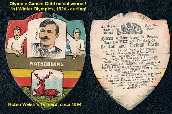 1894 Baines Robin Welsh Olympic Games Curling gold medal winner Scotland Watsonians rookie card