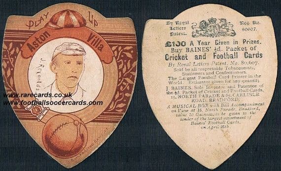1895 John Reynolds Aston Villa WBA Celtic Ireland & England Baines card
