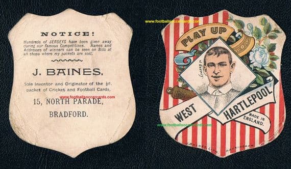 1896 Baines card James Geenty West Hartlepol Hull Kingston Rovers Durham County rugby star