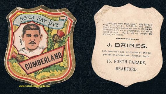 1896 Baines card of Millom star F. Steele Cumberland noted rugby player very rare Baines card