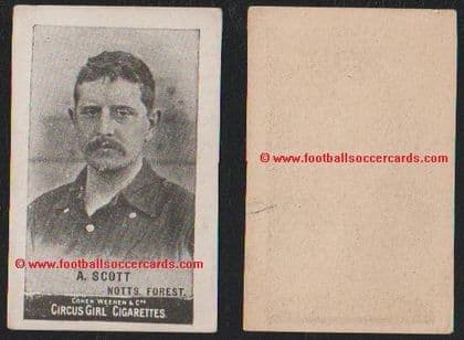 1897 Adam Scott Scottish defender Nottingham Forest Cohen Weenen, Circus Girl cigarette card SOLD