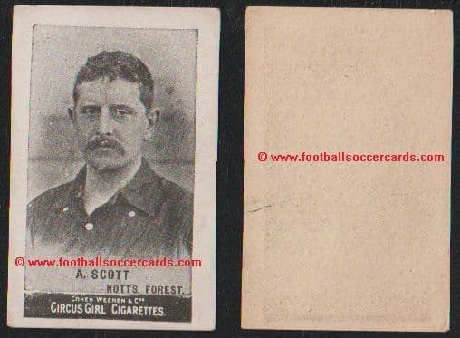 1897 Adam Scott Scottish defender Nottingham Forest Cohen Weenen, Circus Girl cigarette card SOLD