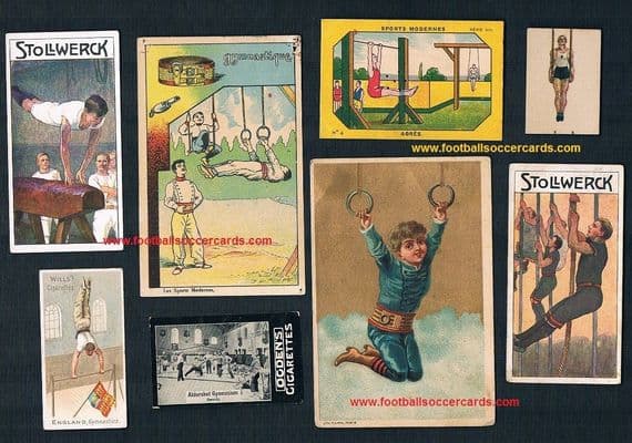 1900 -1930s gymnastics 8 cards on gym, tobacco & trade cards AS FEATURED IN MY BOOK!